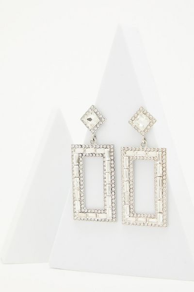 Silver Diamante Rectangle Earrings