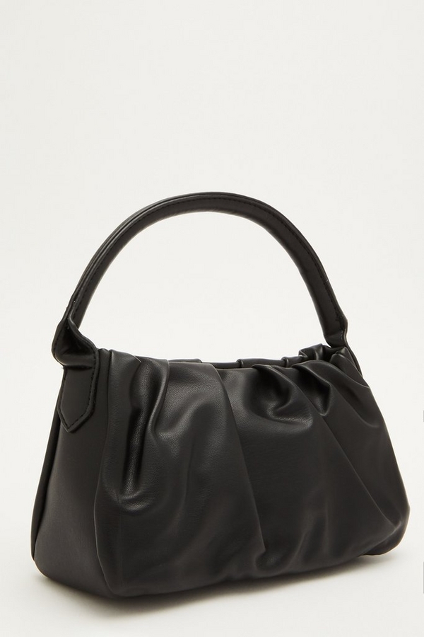 Black Faux Leather Gathered Bag