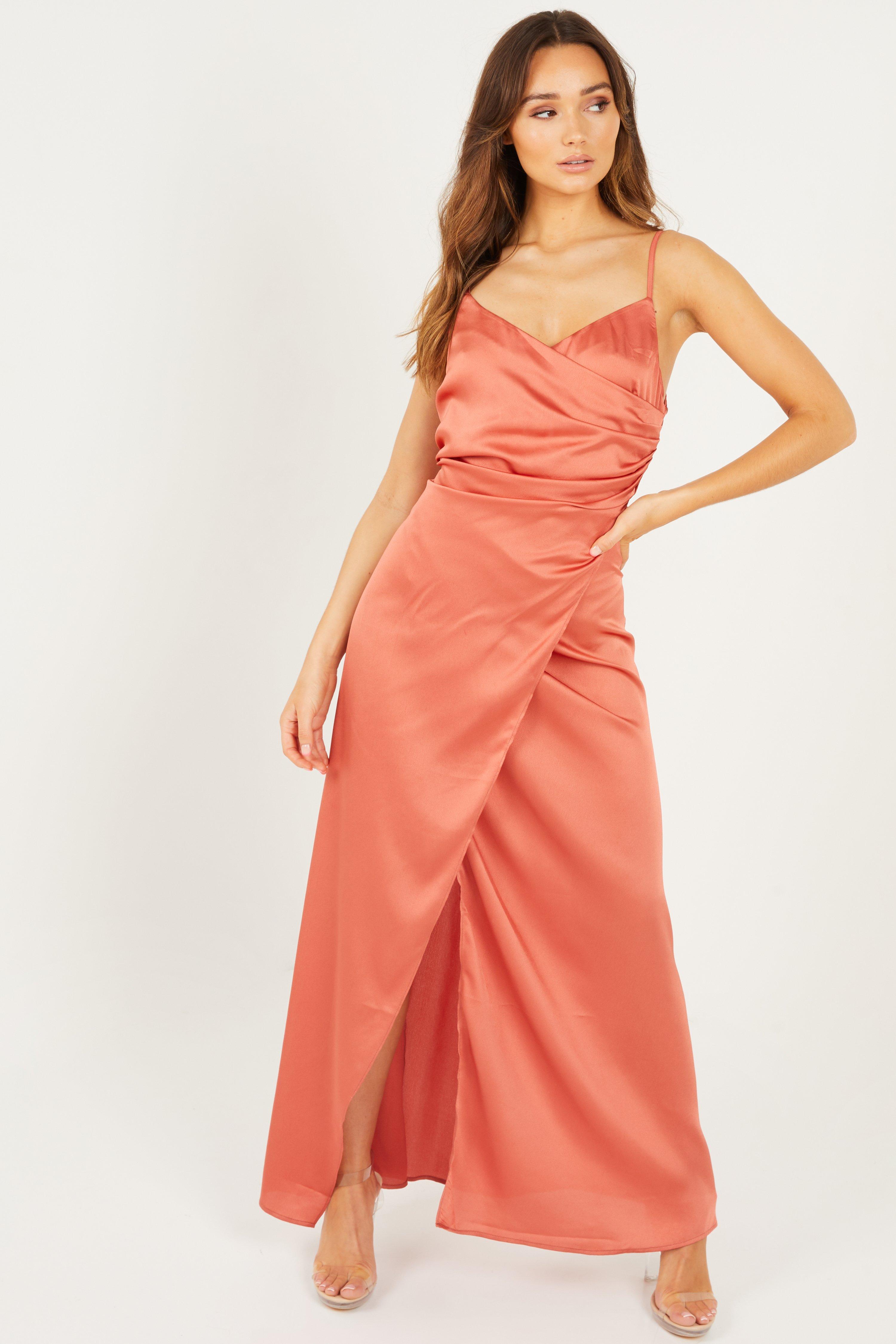 burnt orange wrap maxi dress