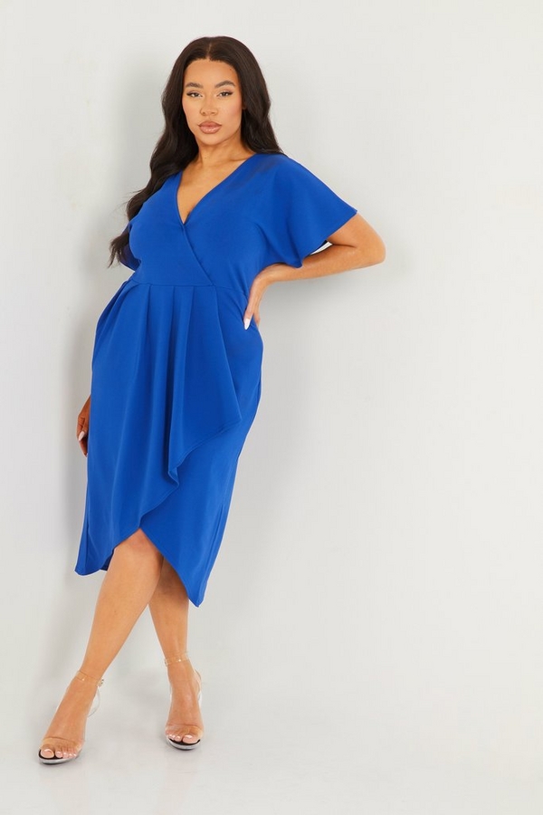 Curve Blue Wrap Midi Dress