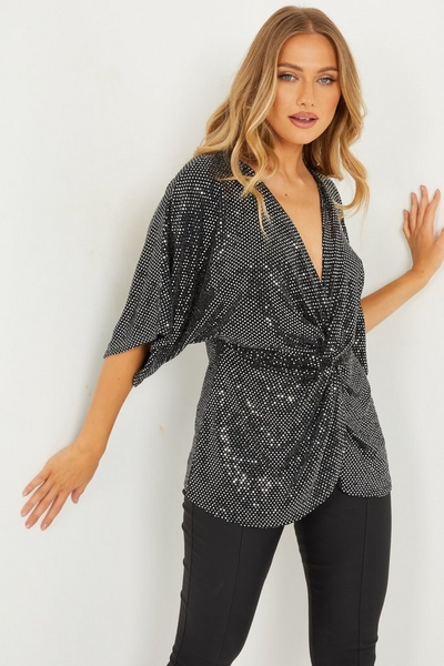 Silver Sequin Batwing Top