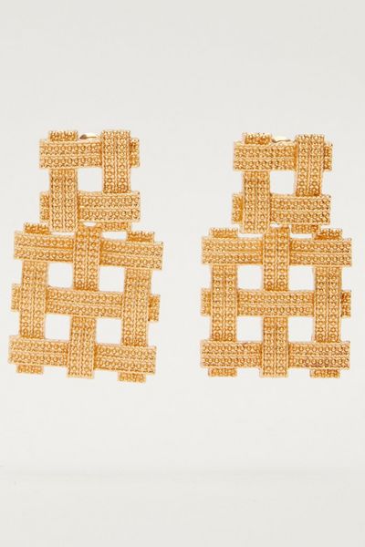Gold Double Square Woven Earring