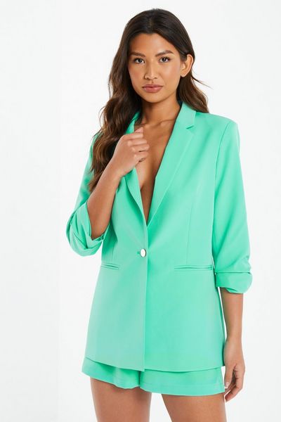 Mint Ruched Sleeve Tailored Blazer
