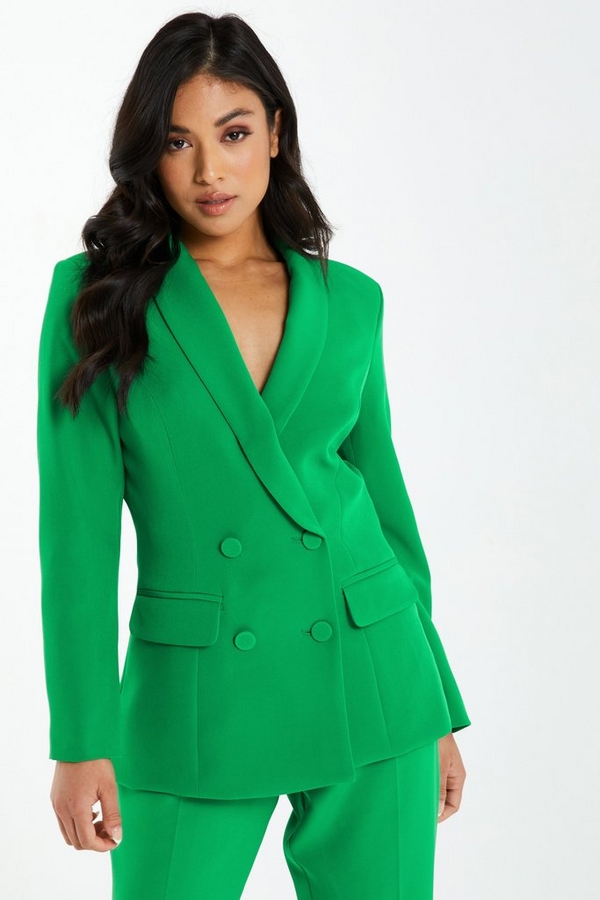 Petite Green Double Breasted Tailored Blazer