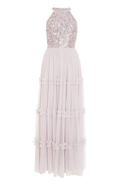 Lilac Sequin High Neck Maxi Dress