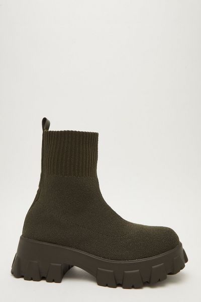 Khaki Chunky Sock Boots