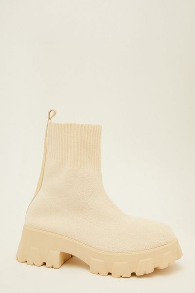 Cream Chunky Sock Boots