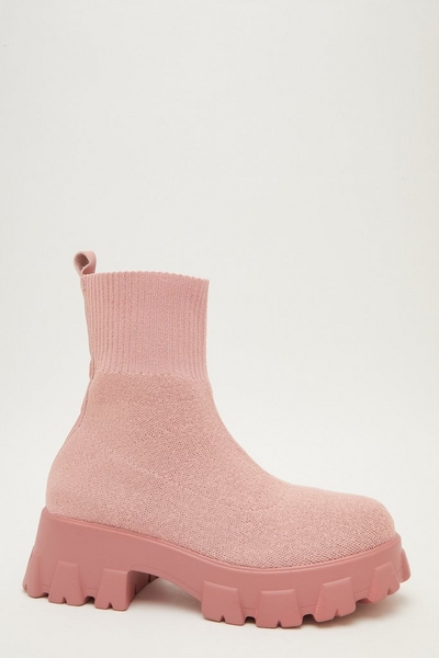 Pink Chunky Sock Boots