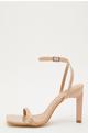 Nude Faux Leather Square Toe Heels