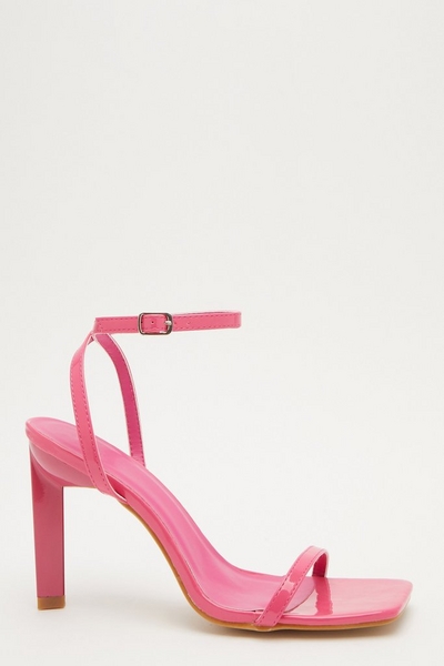 Pink Faux Leather Square Toe Heels