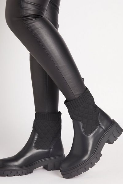 Black Quilted Chunky Sock Boot