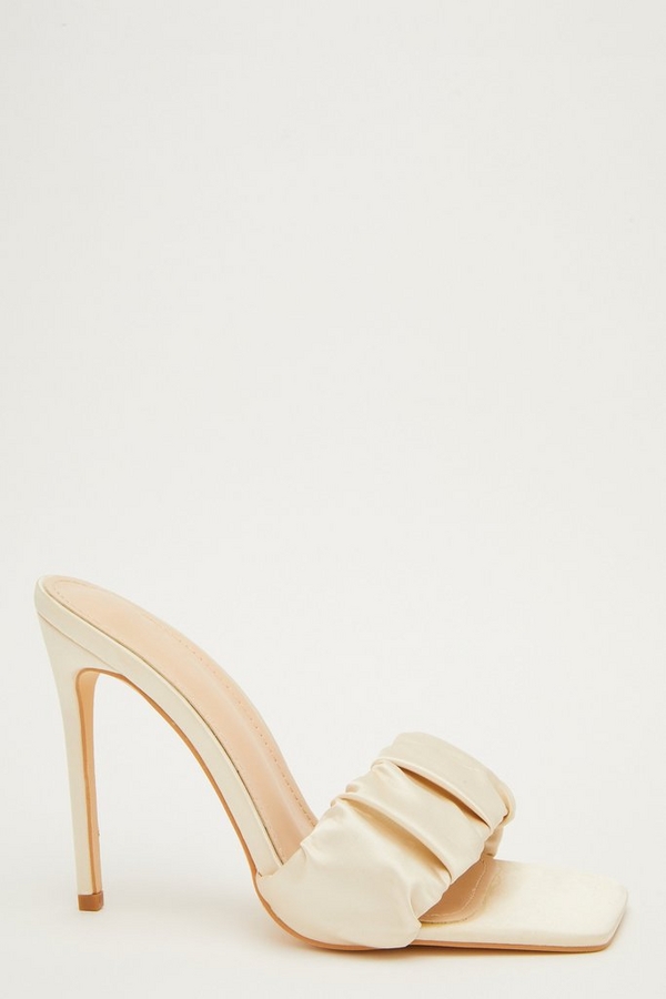 Nude Satin Ruched Heeled Sandals
