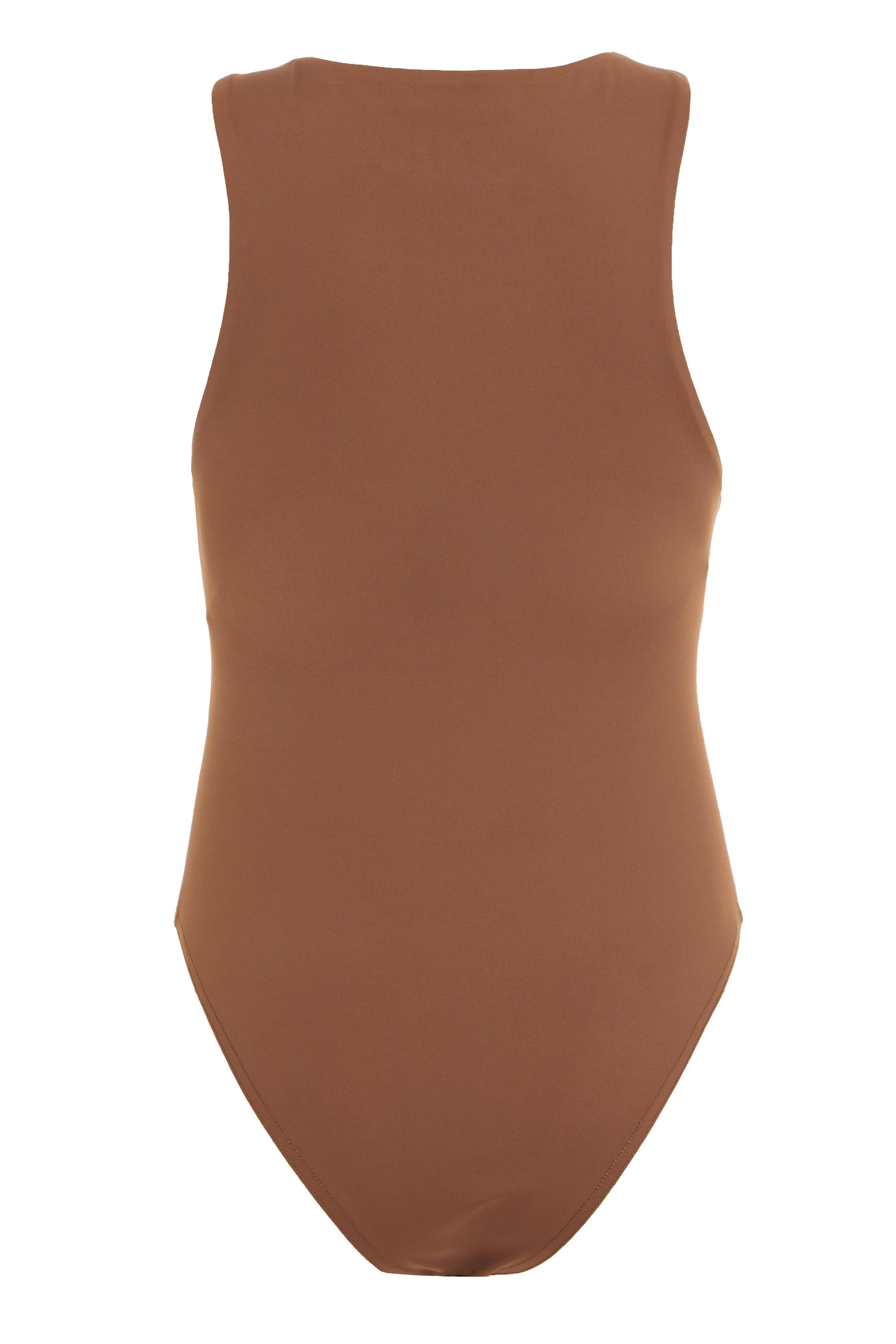 brown sleeveless bodysuit