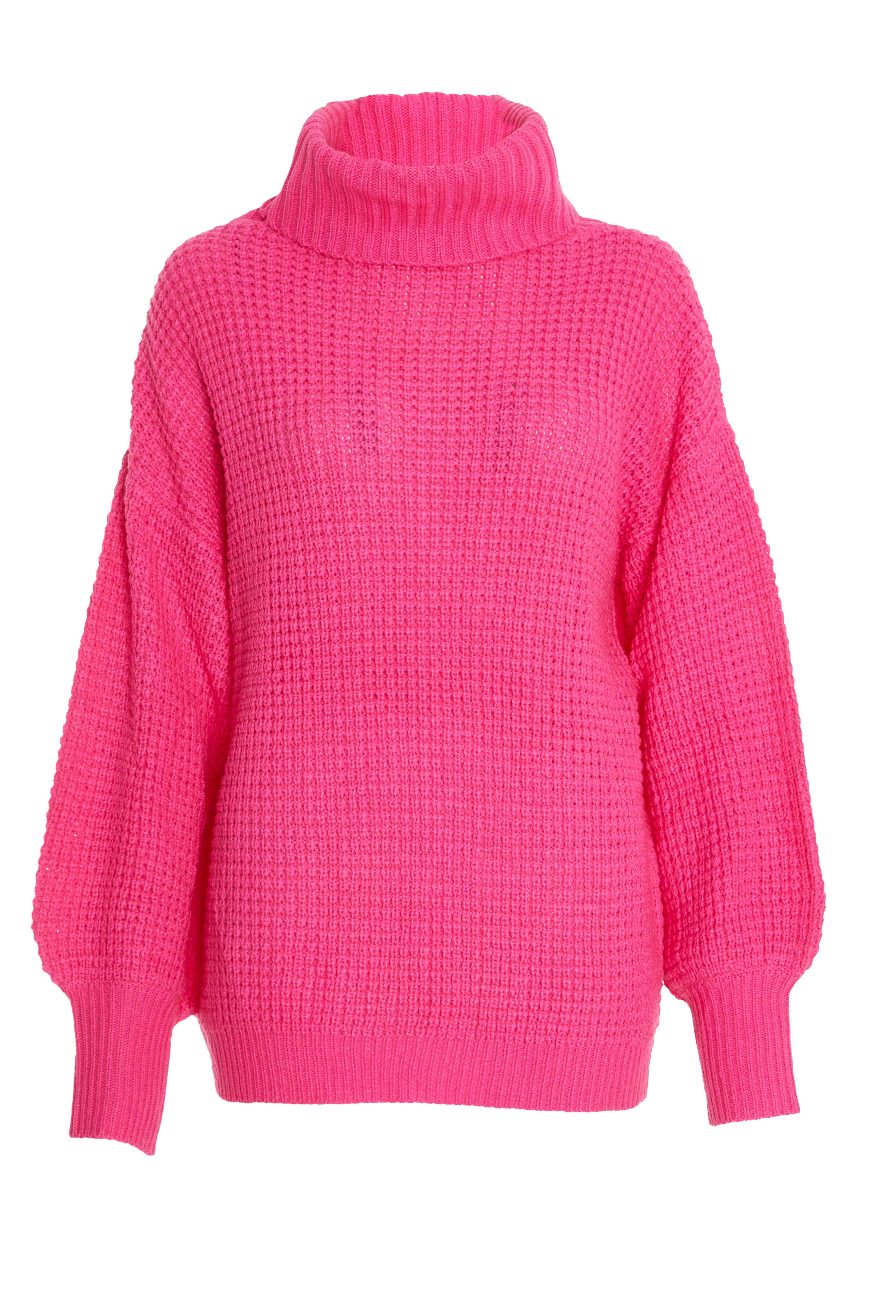 Pink Chunky Knit Roll Neck Jumper Quiz Clothing