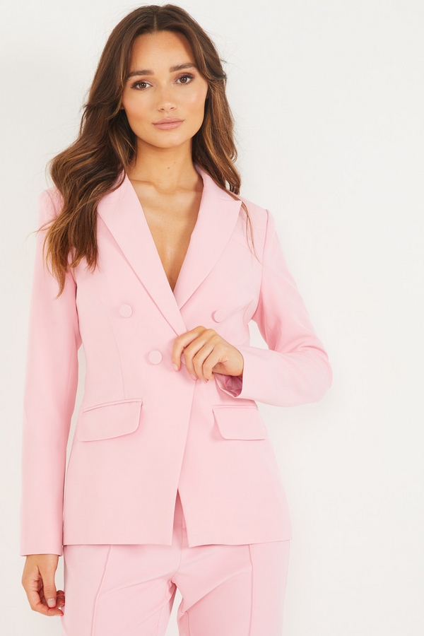 Pink Double Breasted Tailored Blazer