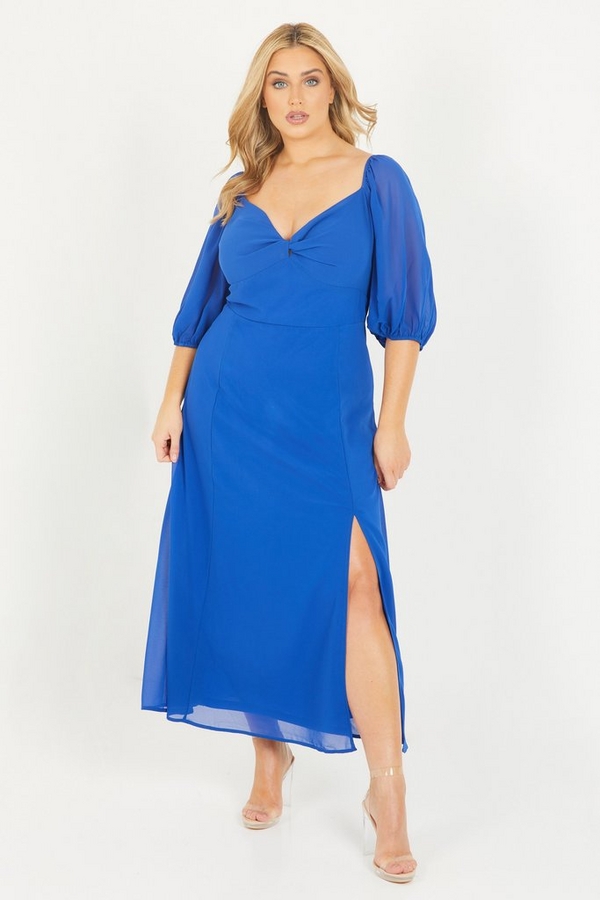 Curve Blue Chiffon Midi Dress