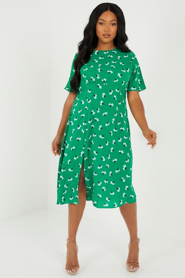 Curve Green Floral Midi Dress