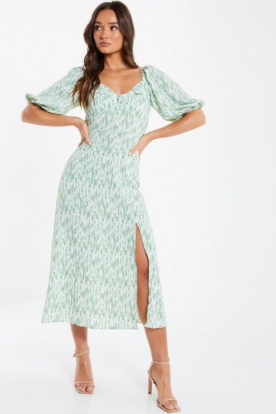 Green Stripe Print Midi Dress