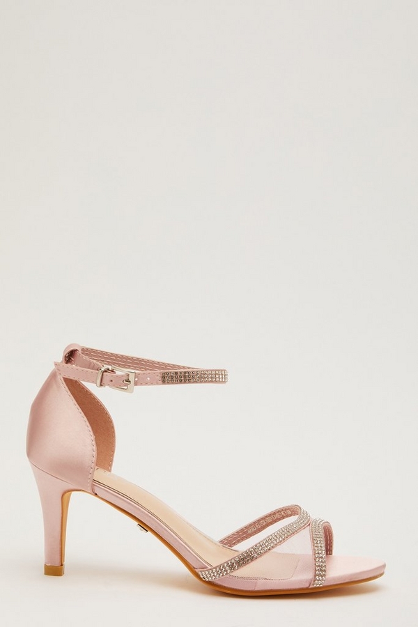 Pink Satin Mesh Front Heeled Sandals