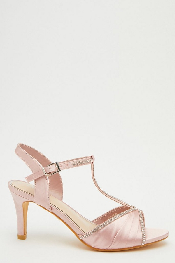 Pink Satin Diamante Heeled Sandals