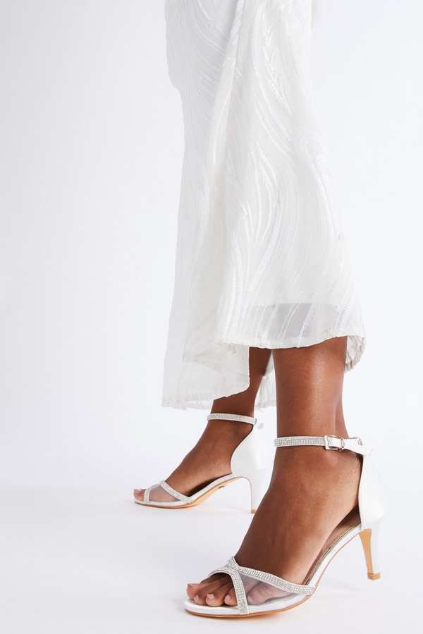 Bridal White Satin Heeled Sandals