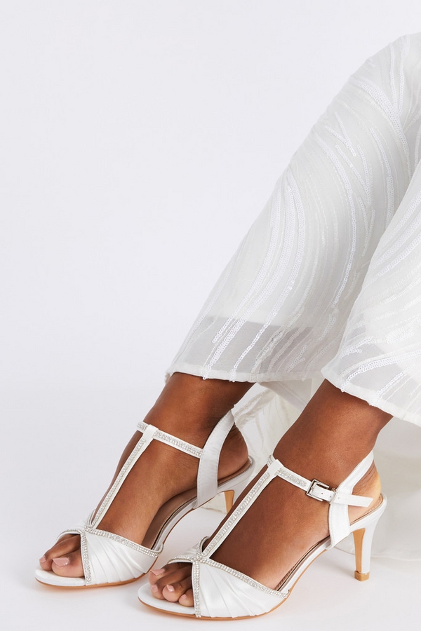 Bridal White Gathered Heeled Sandals