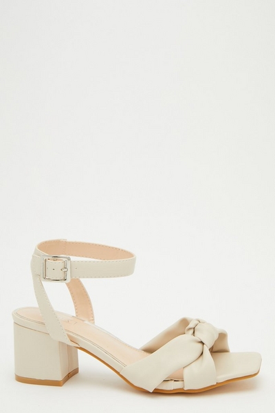 Nude Faux Leather Knot Heeled Sandals