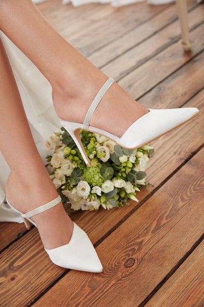 Bridal White Satin Mule Heels