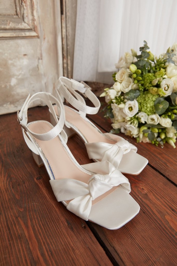 Bridal White Satin Knot Heeled Sandals