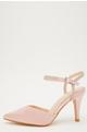 Pink Satin Diamante Strap Court Heels