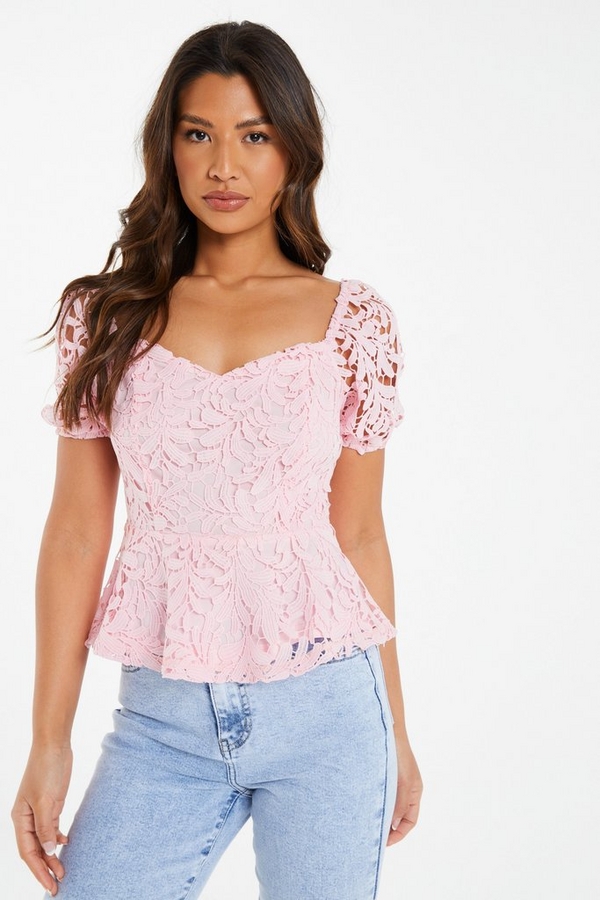 Pink Crochet Puff Sleeve Top