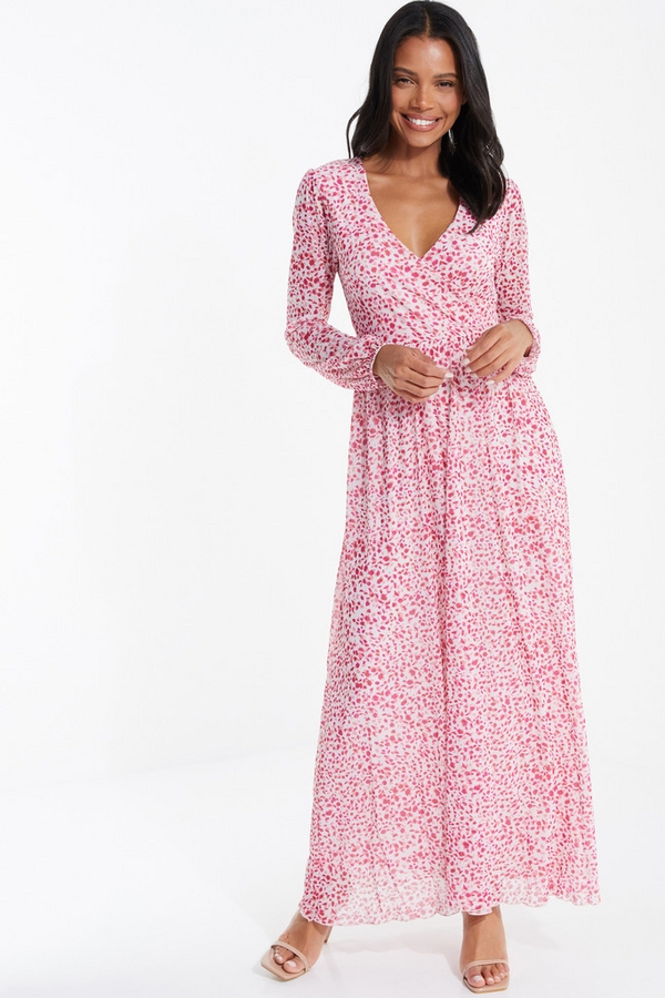 Pink Animal Print Wrap Maxi Dress