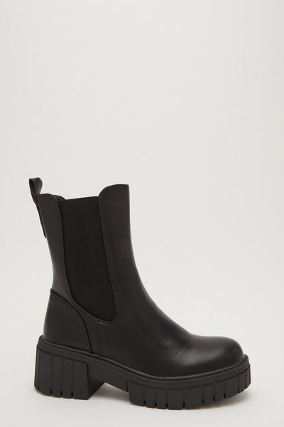 Black Faux Leather Chunky Ankle Boot