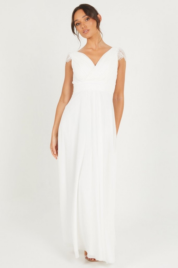 White Chiffon Frill Sleeve Maxi Dress