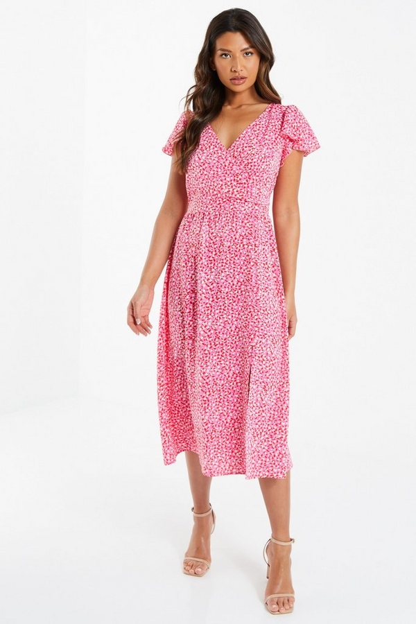 Pink Smudge Print Midi Dress