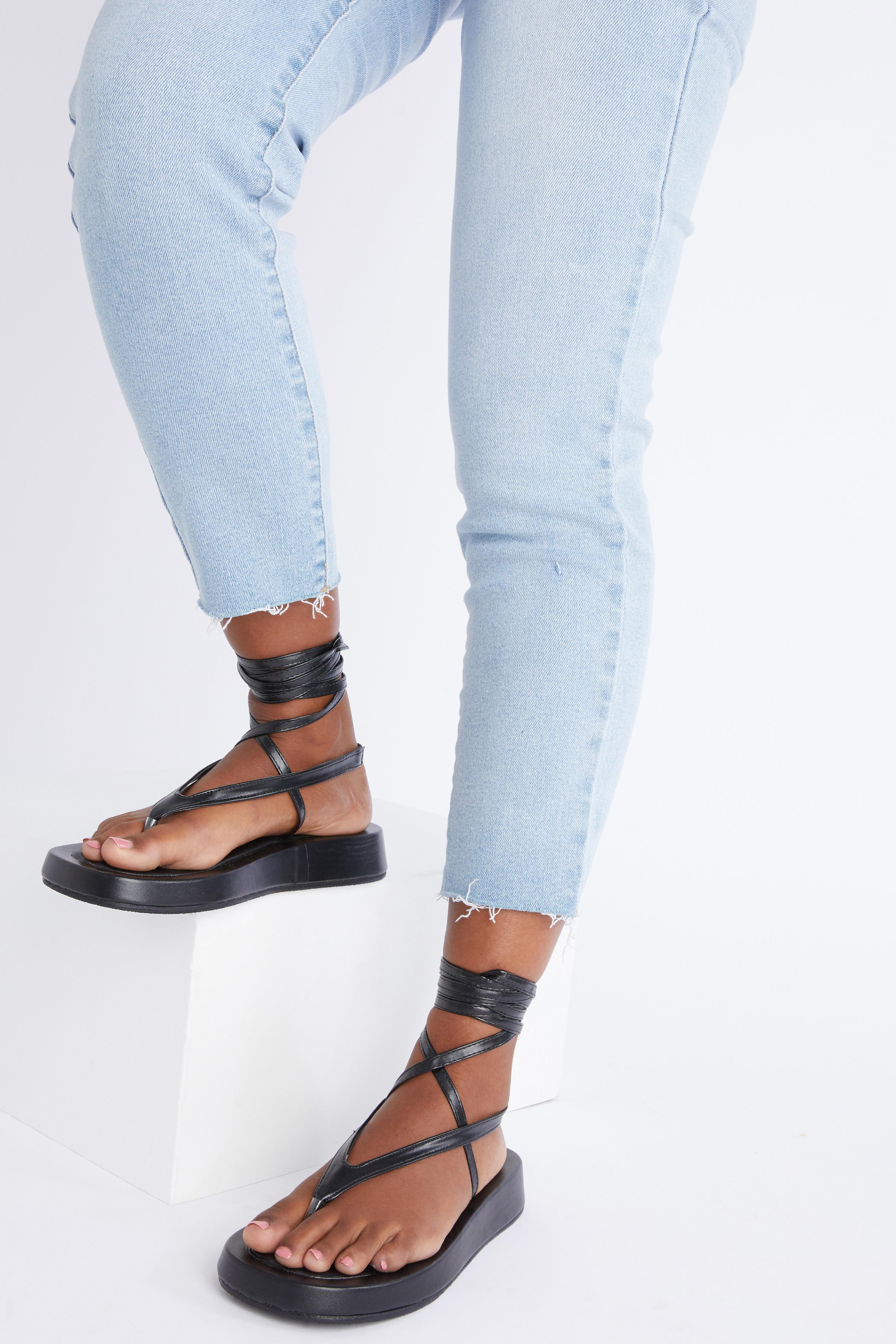 black tie up flatforms