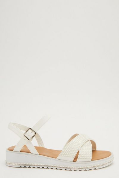 White Cross Strap Flatform Sandals