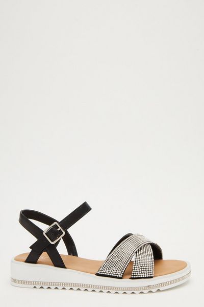 Black Cross Strap Flatform Sandals