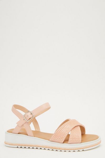 Pink Cross Strap Flatform Sandals