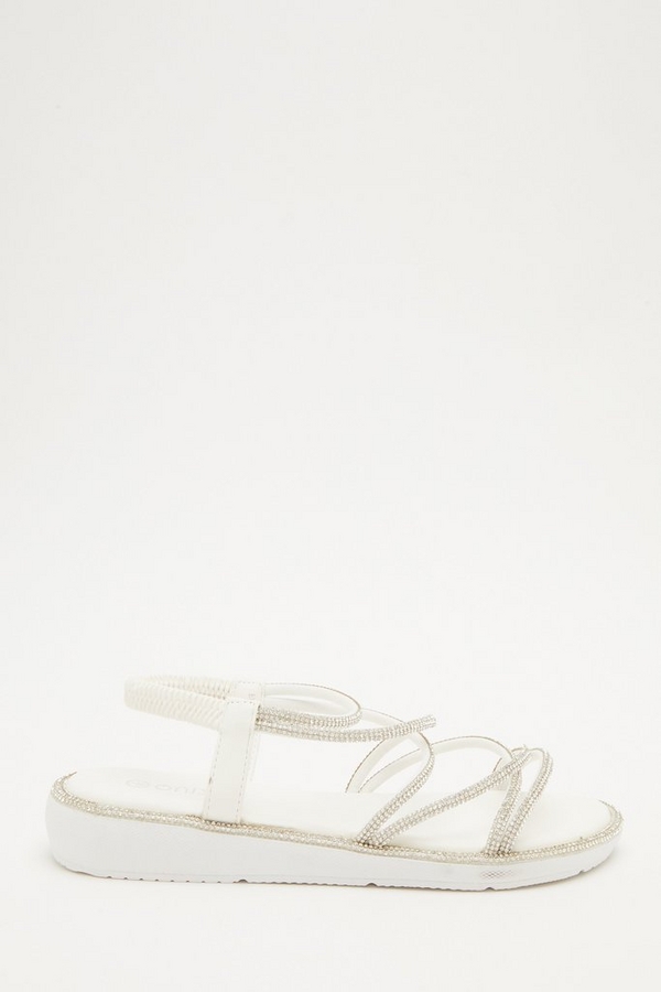 White Embellished Flatform Sandals
