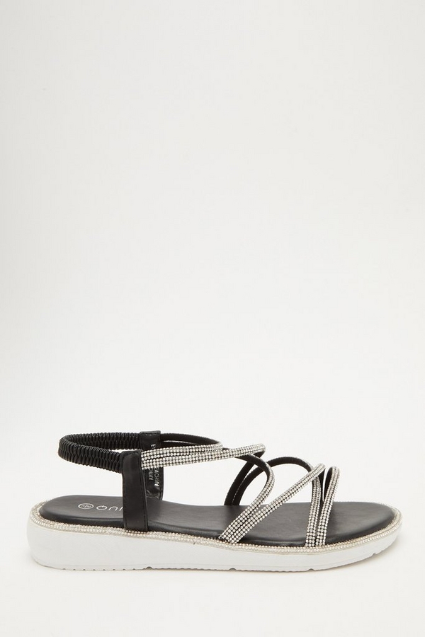 Black Embellished Flatform Sandals