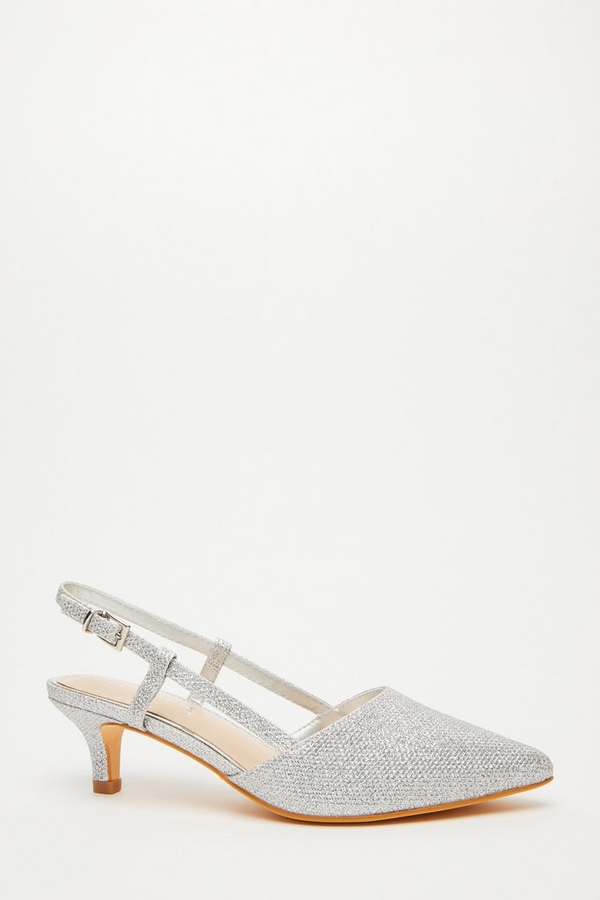 Wide Fit Silver Shimmer Low Court Heel