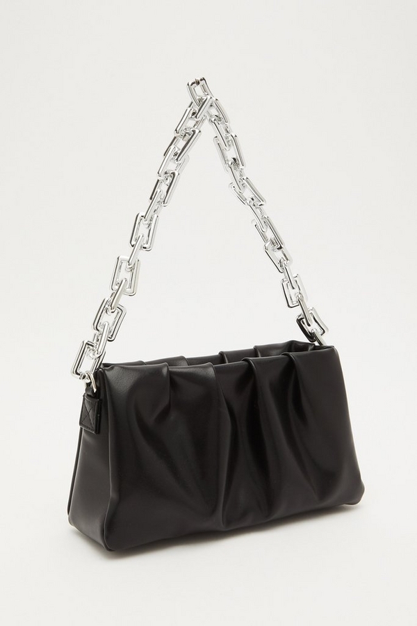 Black Ruched Chain Handle Bag