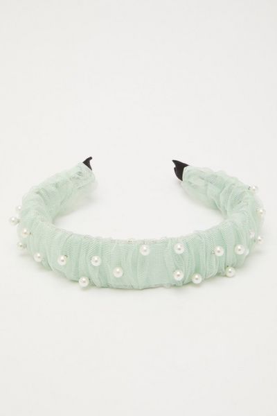 Green Ruched Pearl Headband