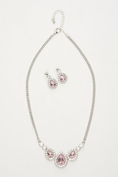Pink Teardrop Jewellery Set