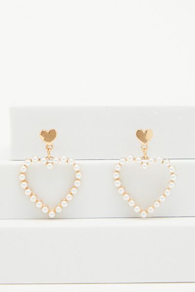 Gold Pearl Heart Earrings