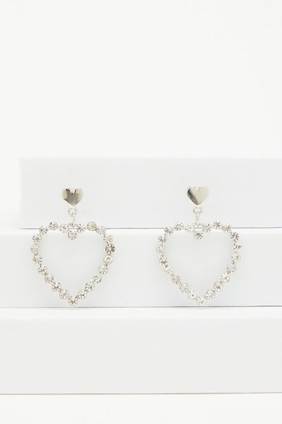 Silver Diamante Heart Earrings