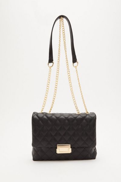 Black Faux Leather Quilted Bag
