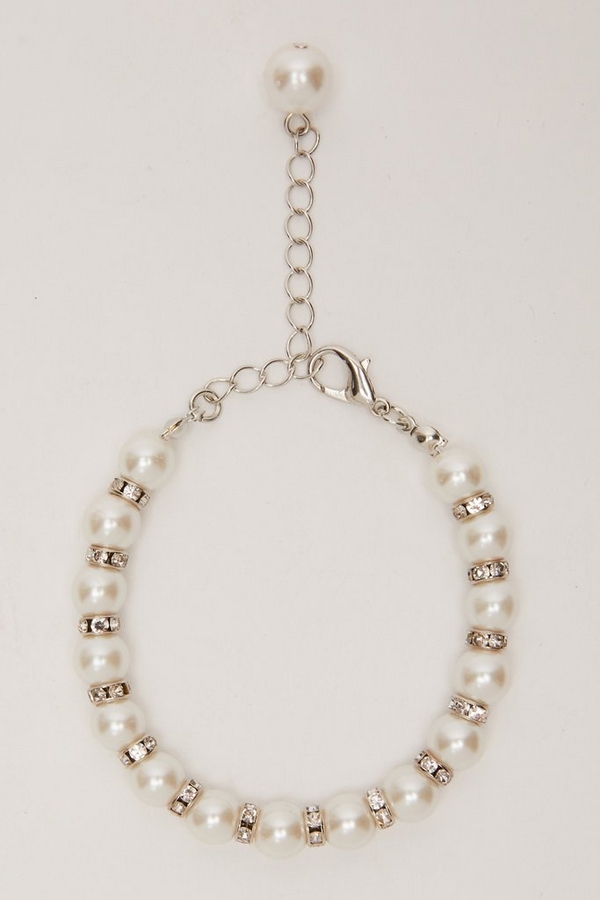 Silver Pearl Diamante Bracelet