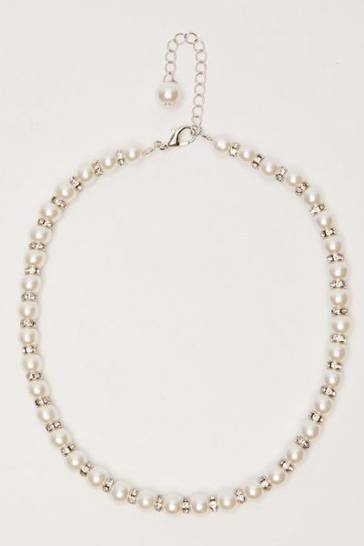Silver Pearl Diamante Necklace
